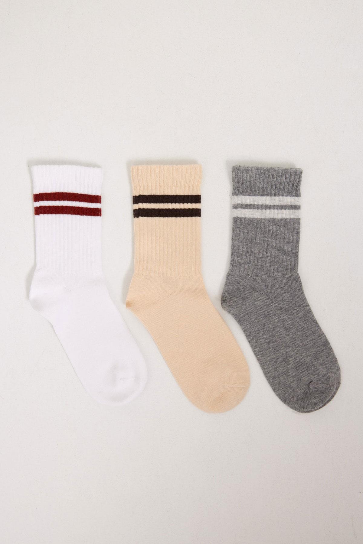 3'lü Paket Şeritli Erkek Çocuk Soket Çorap