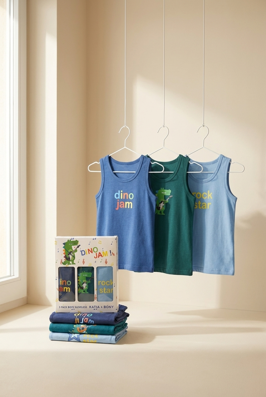 3'lü Paket Timsah Desenli Erkek Çocuk Kutulu Atlet