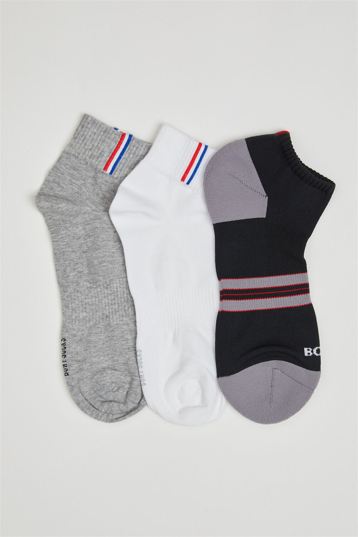 3'Lü Paket Unisex Step Çorap-Siyah/Beyaz/GREY