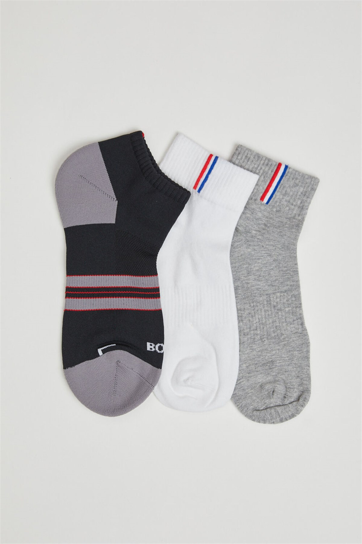 3'Lü Paket Unisex Step Çorap-Siyah/Beyaz/GREY