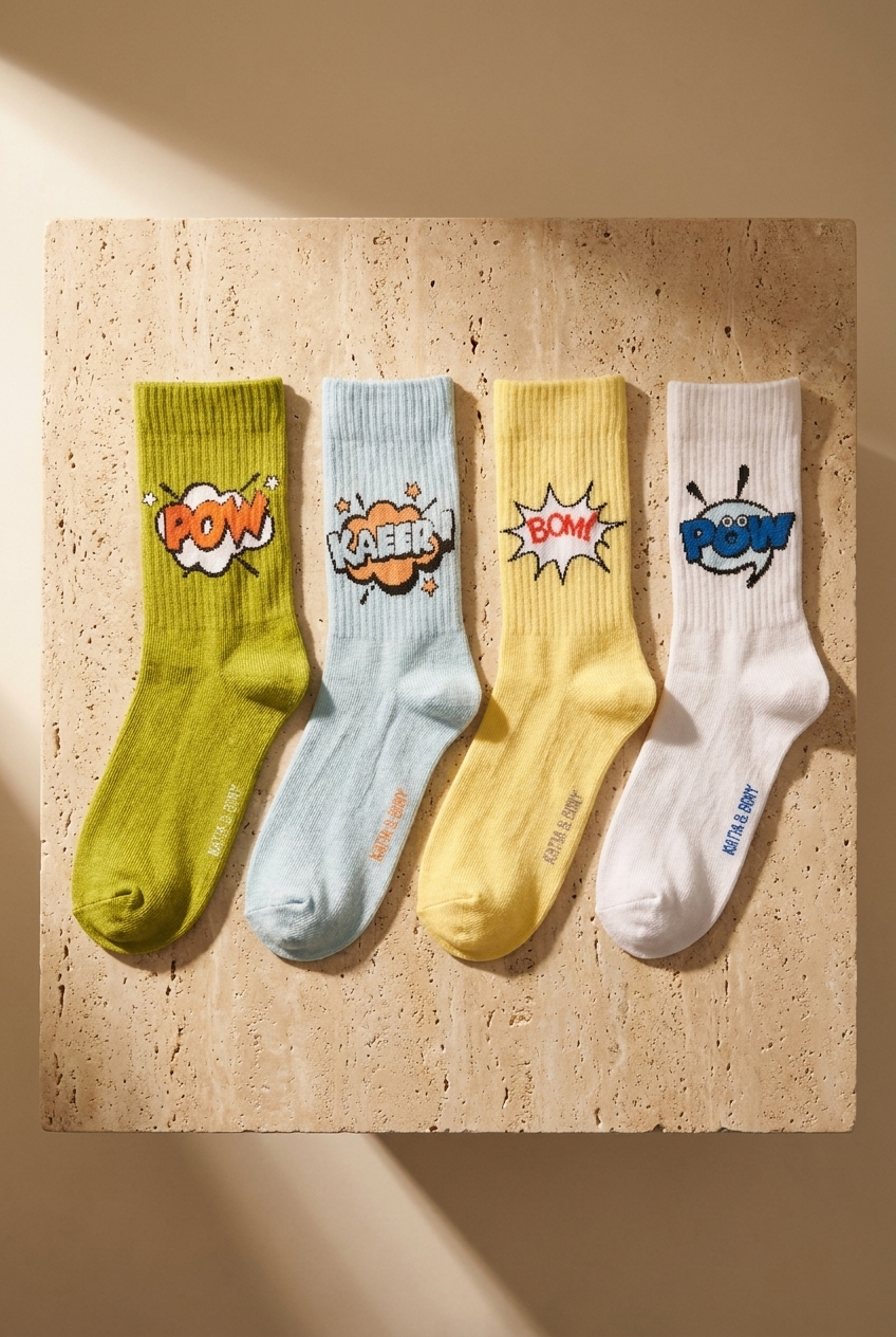 Pack Of 4 Patterned Sock Socks Multi Color
