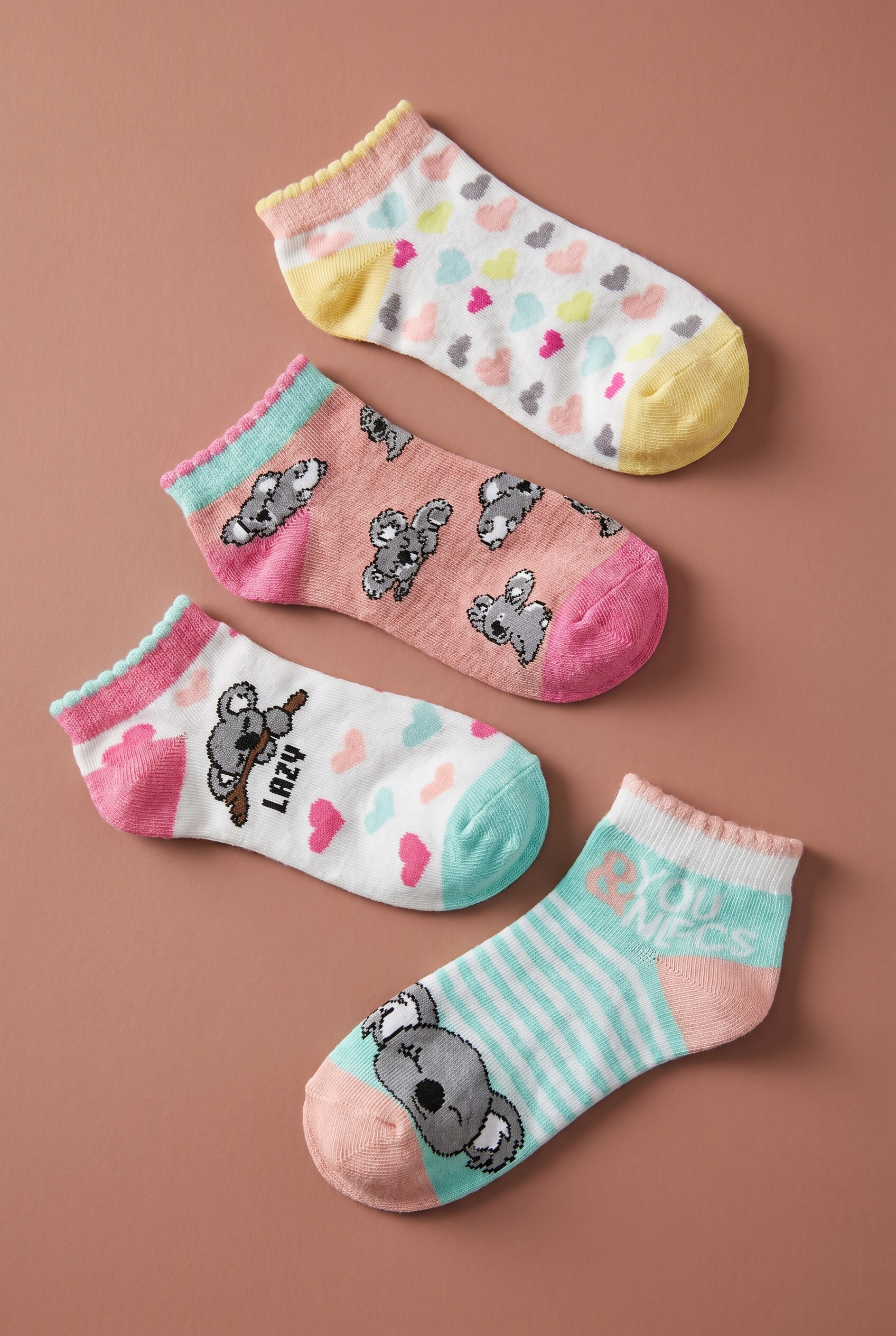 4 lü Paket Lazy Koala Kız Kids Step Çorap Patterned
