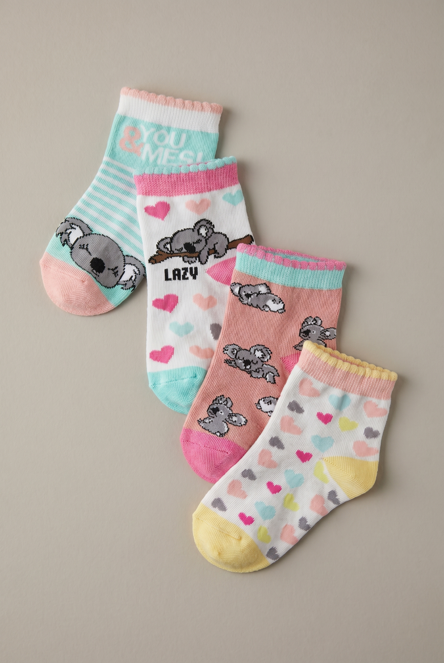 4 lü Paket Lazy Koala Kız Kids Step Çorap Patterned