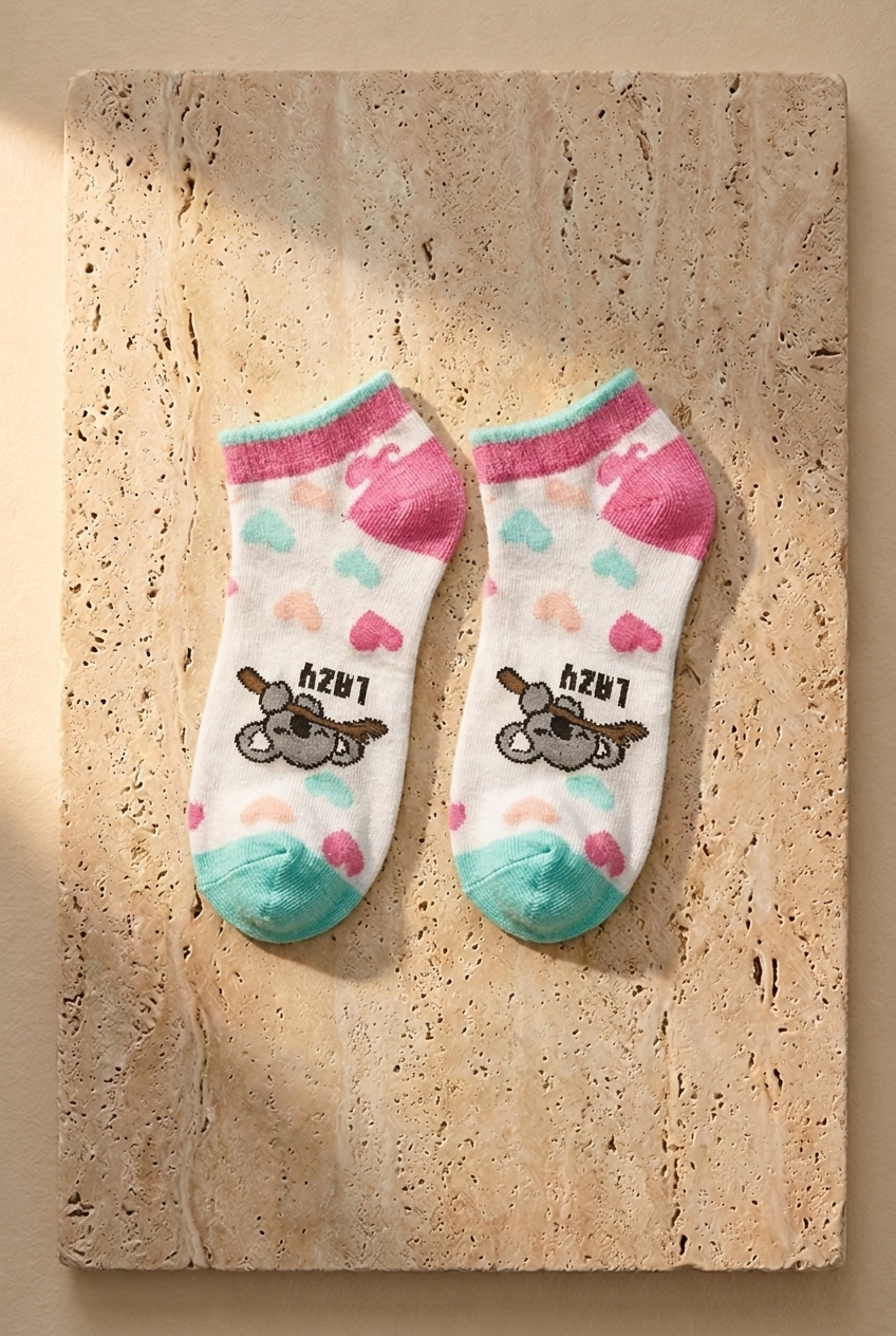 4 lü Paket Lazy Koala Kız Kids Step Çorap Patterned