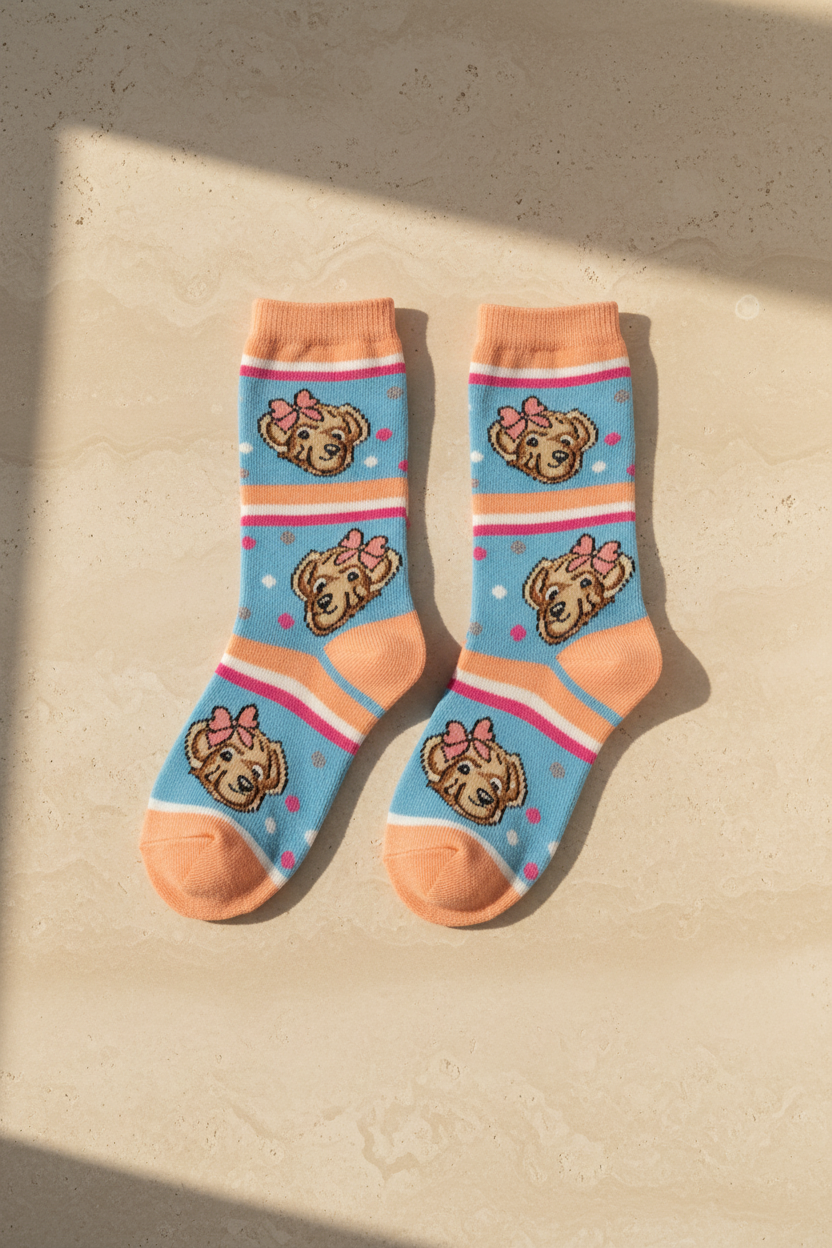 4 lü Paket Lovely Bear Kız Çocuk Soket Çorap Desenli