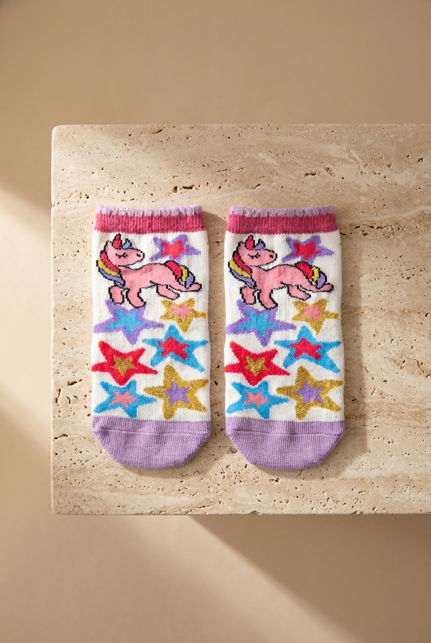 4 lü Paket Magical Time Kız Çocuk Patik Çorap Desenli