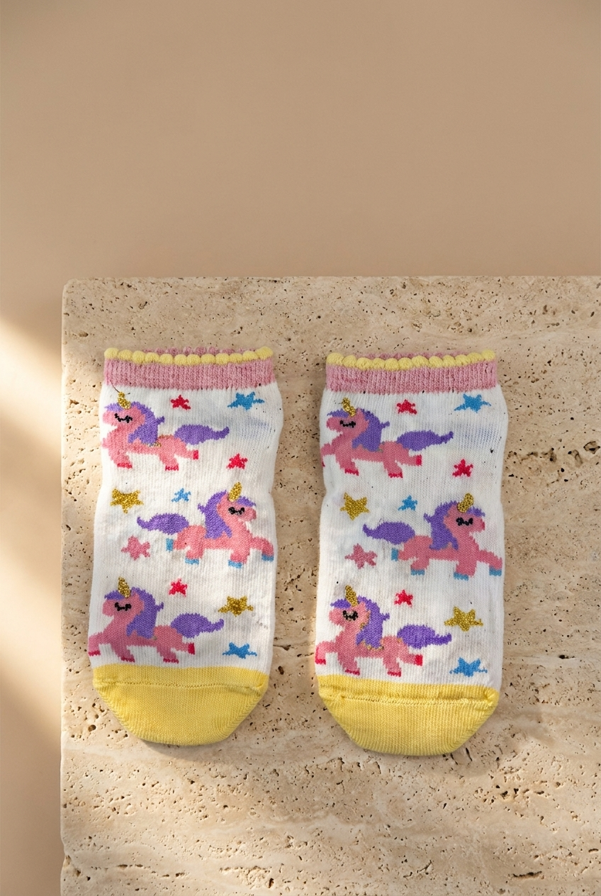4 lü Paket Magical Time Kız Çocuk Patik Çorap Desenli