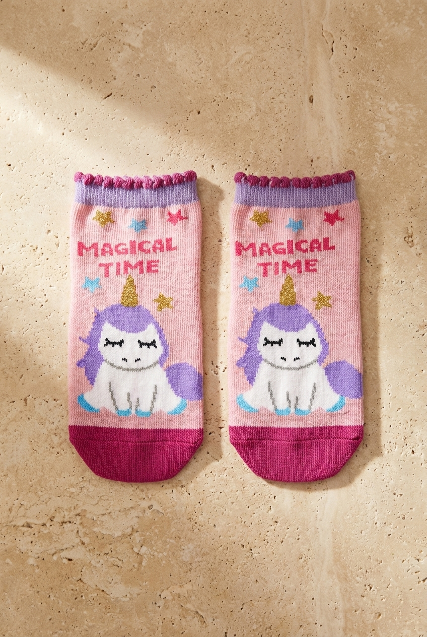 4 lü Paket Magical Time Kız Çocuk Patik Çorap Desenli