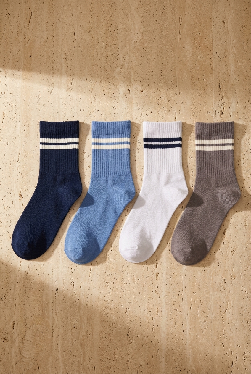 4'lü Paket Şeritli Erkek Spor Soket Çorap