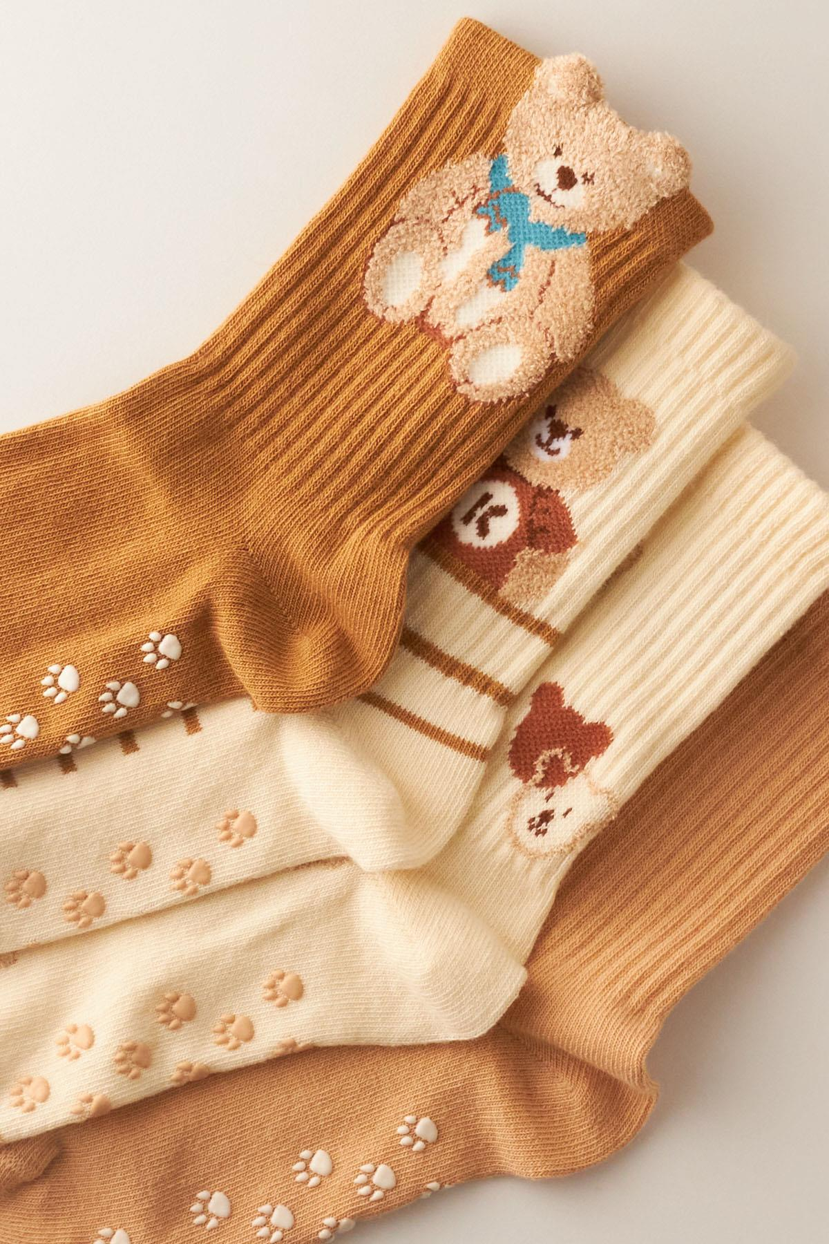 4 lü Paket Sevimli Teddy Bear Soket Çorap Kahverengi