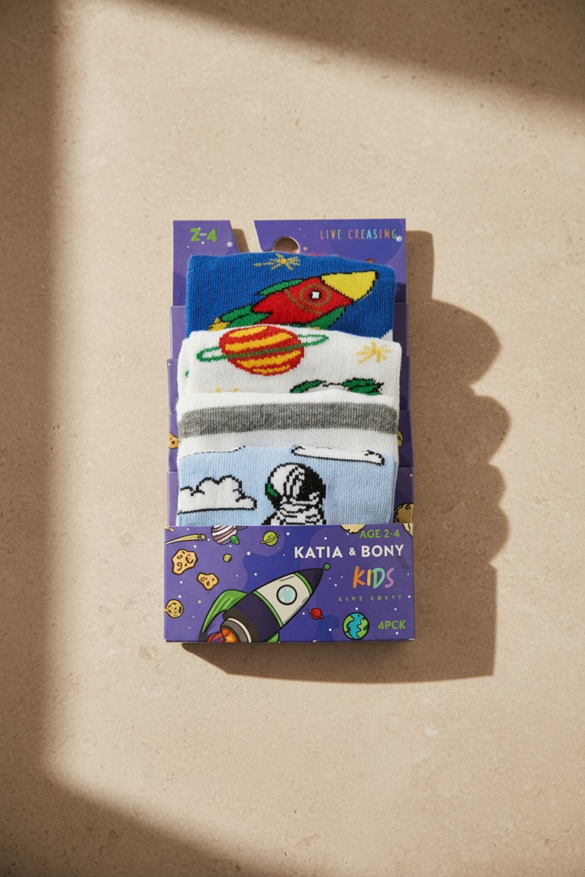 4 lü Paket Space Erkek Çocuk Patik Çorap Desenli