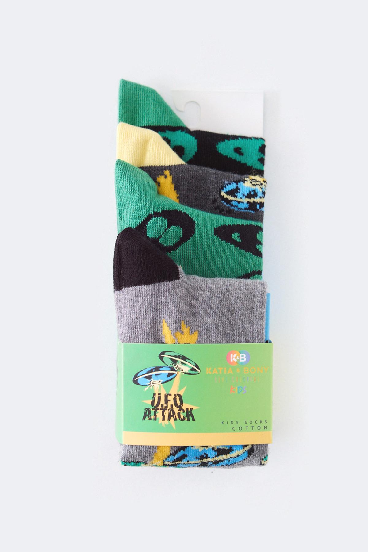 4'lü Paket Alien Erkek Çocuk Soket Çorap Desenli