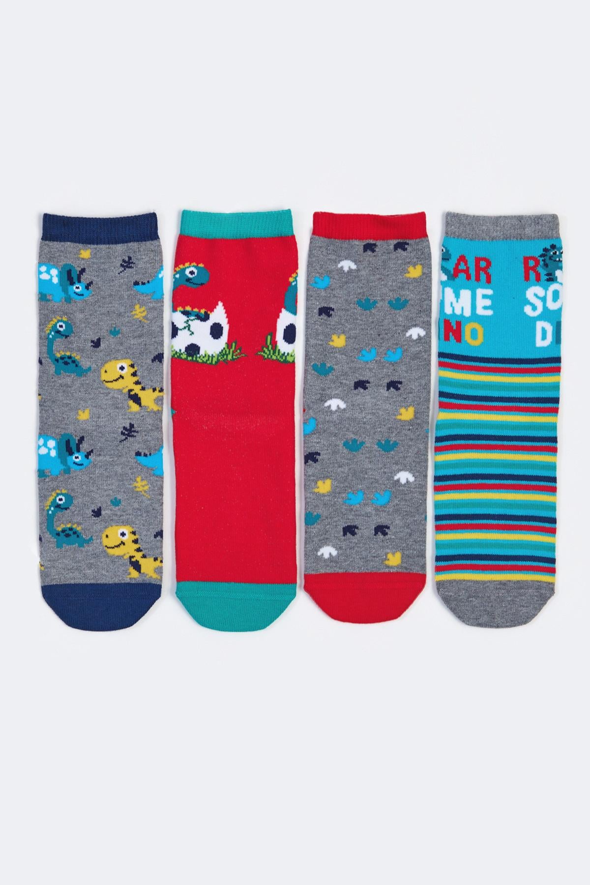 4'lü Paket Dino Erkek Çocuk Soket Çorap Desenli
