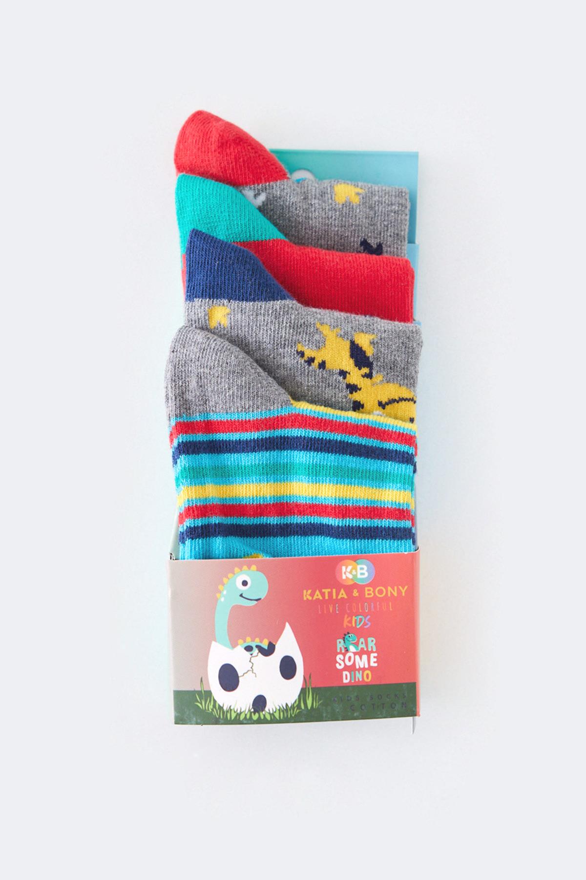 4'lü Paket Dino Erkek Çocuk Soket Çorap Desenli
