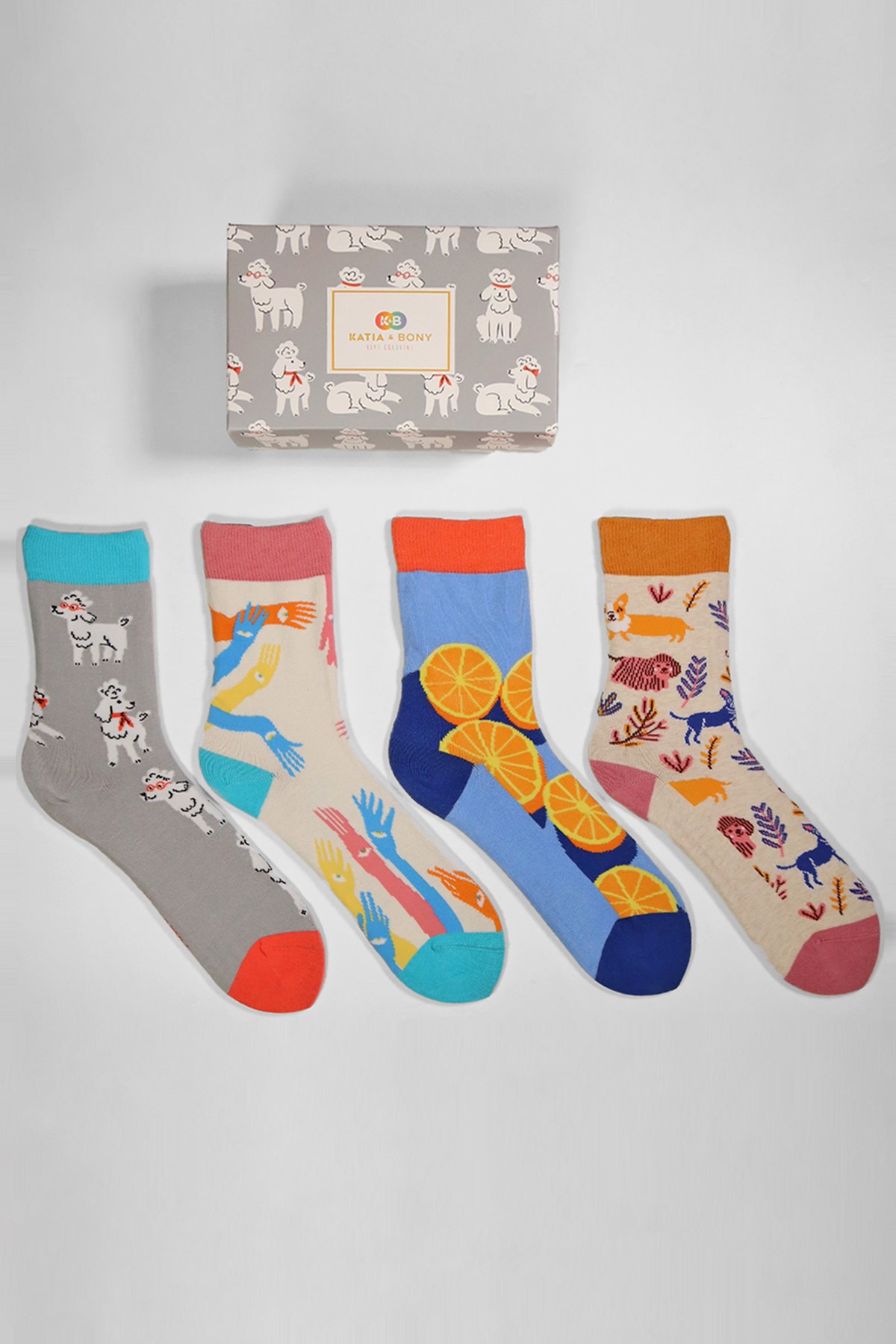 4'lü Paket Dogs Box Art Unisex Soket Çorap Desenli