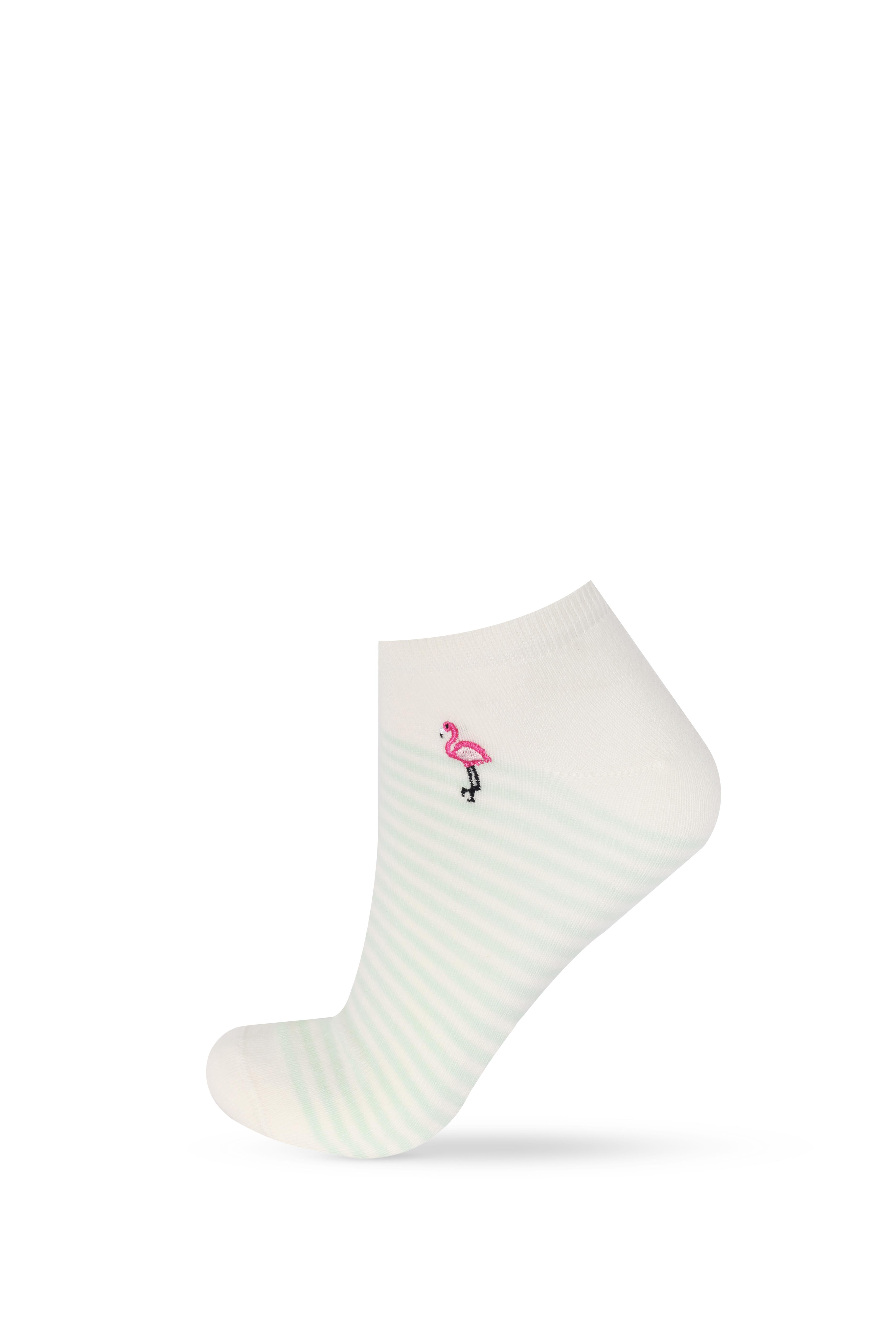 4'lü Paket Kadın Flamingo Desenli Step Çorap