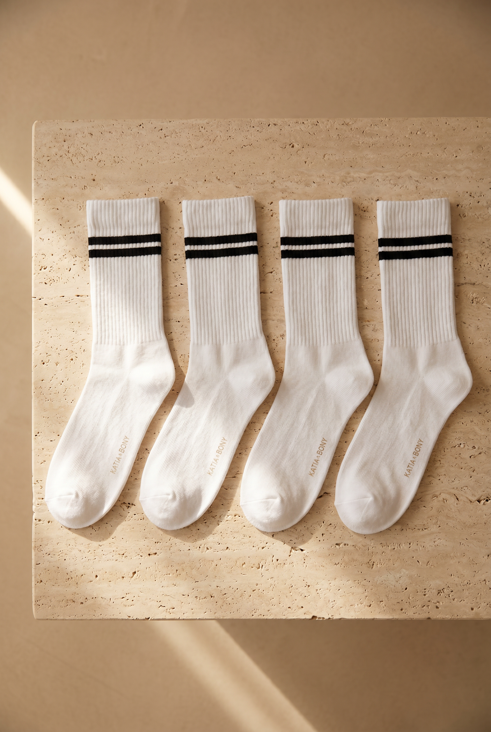 4'lü Paket Şeritli Soket Çorap Beyaz
