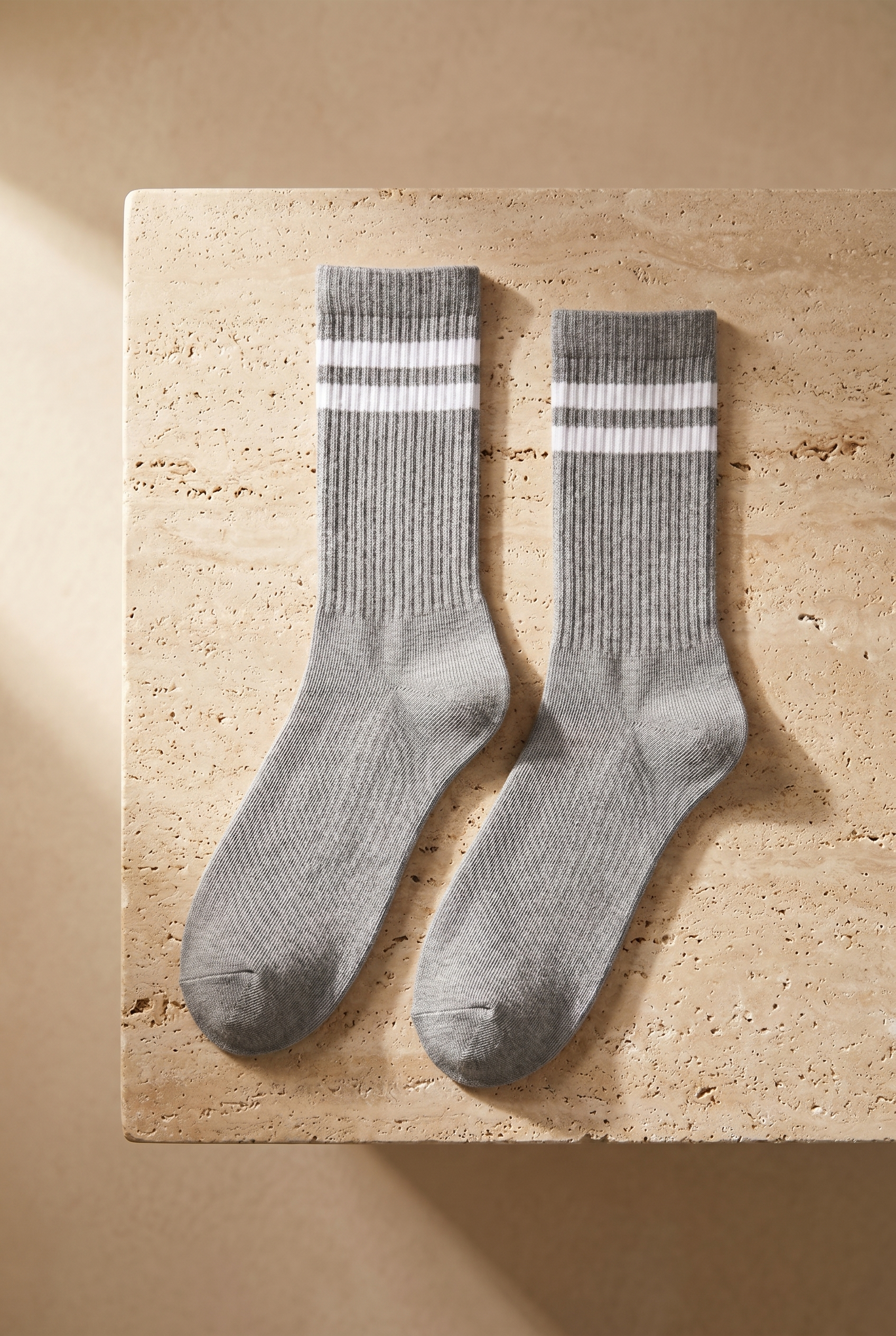 4'lü Paket Şeritli Soket Çorap Gri
