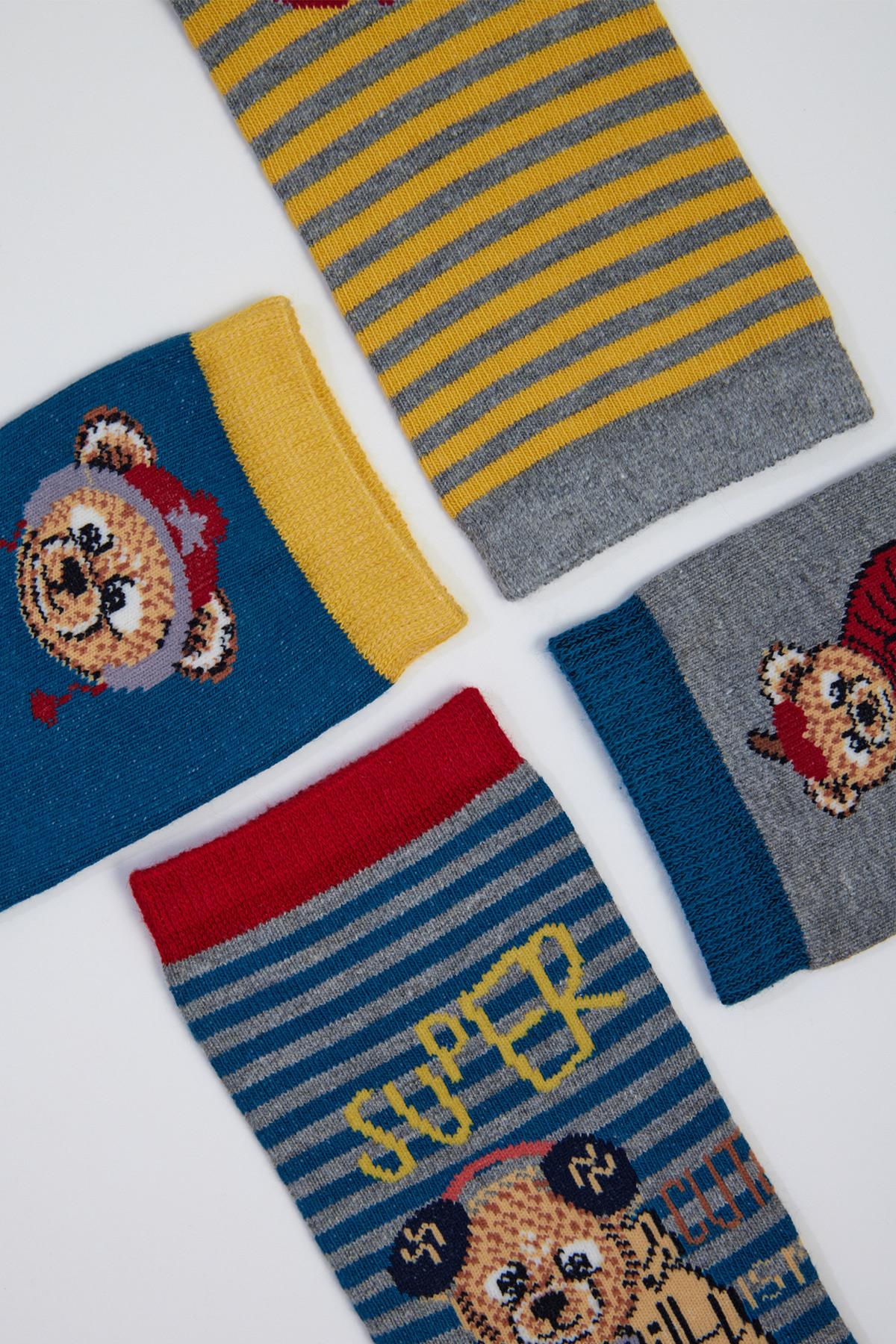 4'lü Paket Super Teddy Çocuk Soket Çorap Desenli