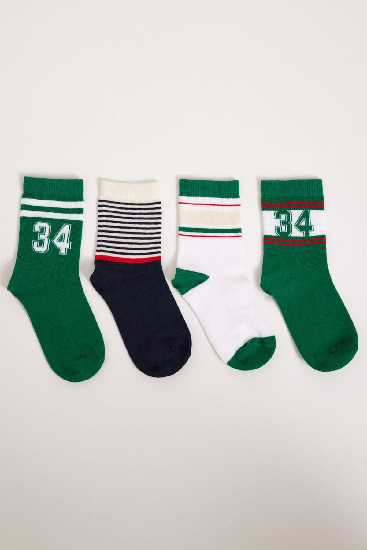 4'lü Paket Tennis Erkek Çocuk Soket Çorap Desenli