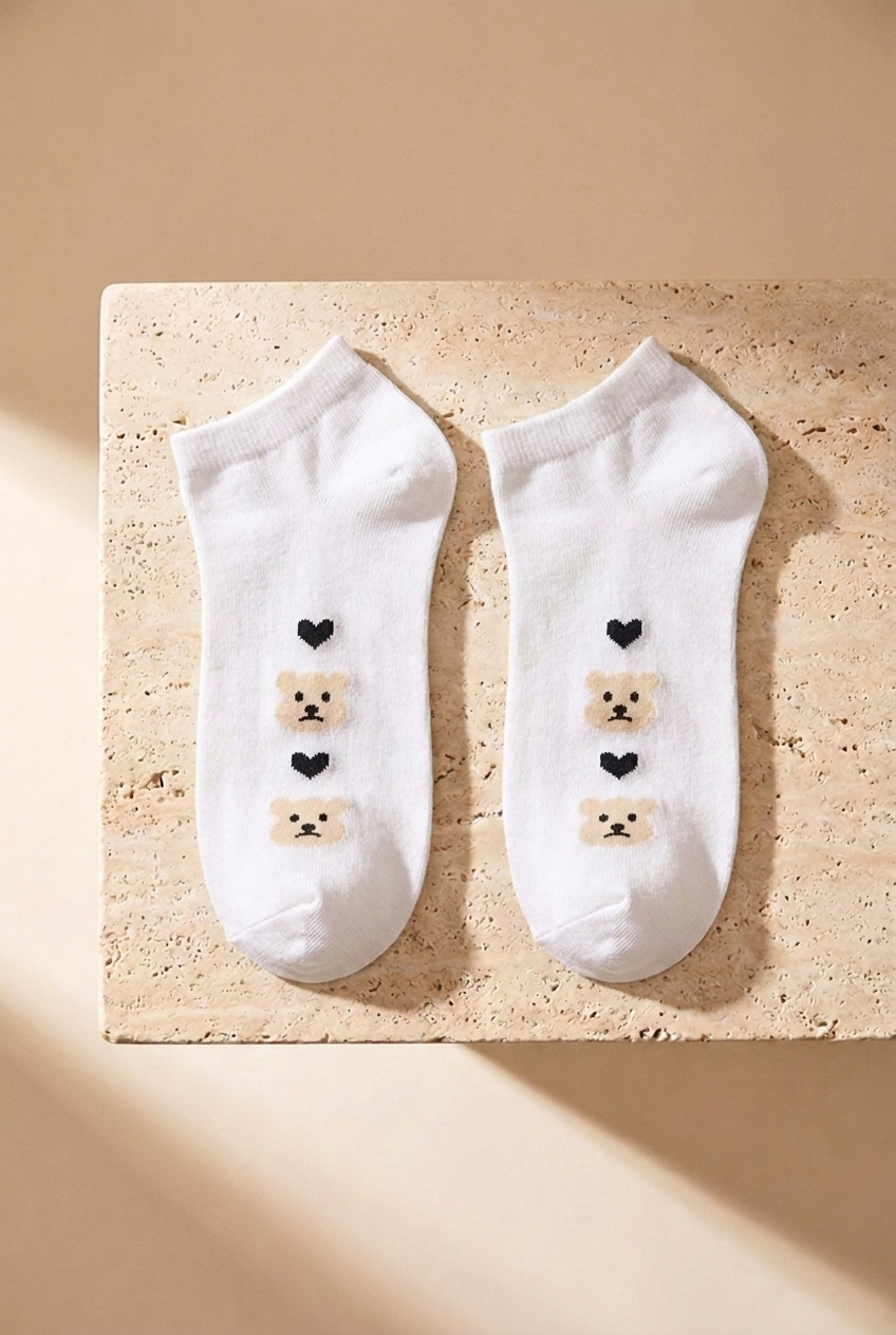 5'li Ayı Teddy Baskılı Patik Çorap