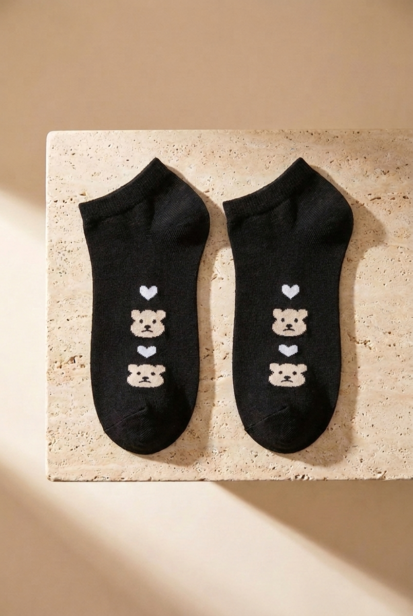 5'li Ayı Teddy Baskılı Patik Çorap