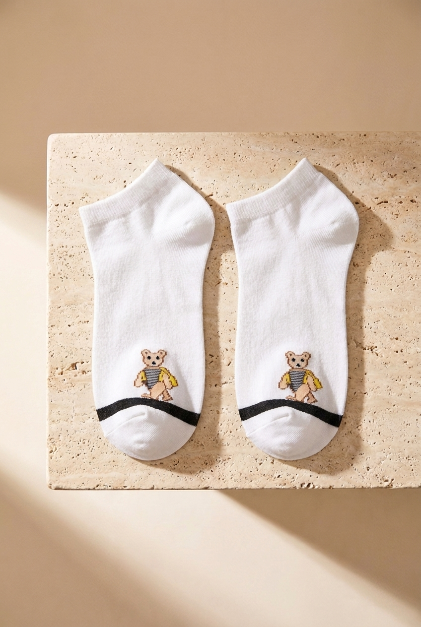 5'li Ayı Teddy Baskılı Patik Çorap