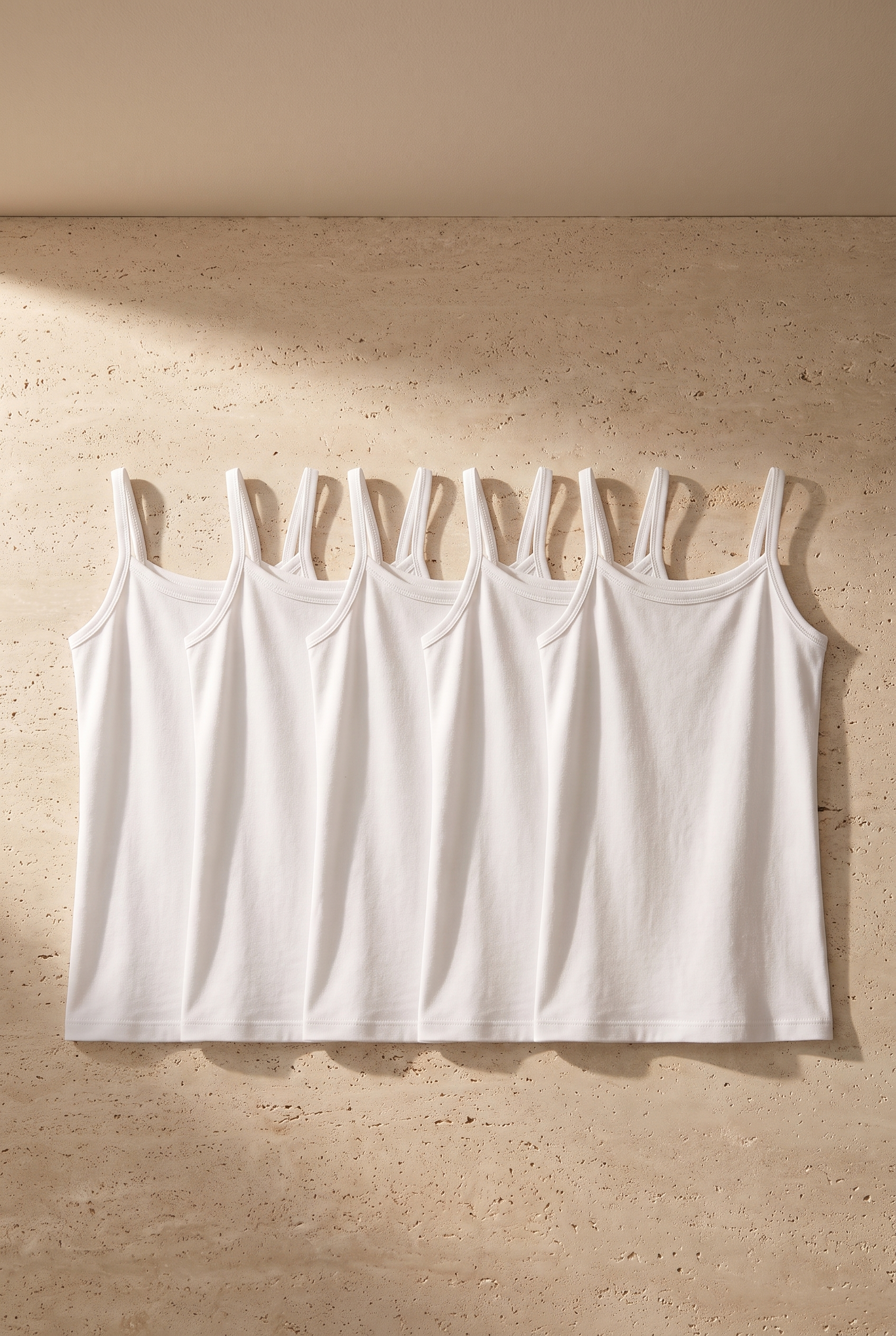 5'li Paket Basic İnce Askılı Beyaz Kız Çocuk Atlet