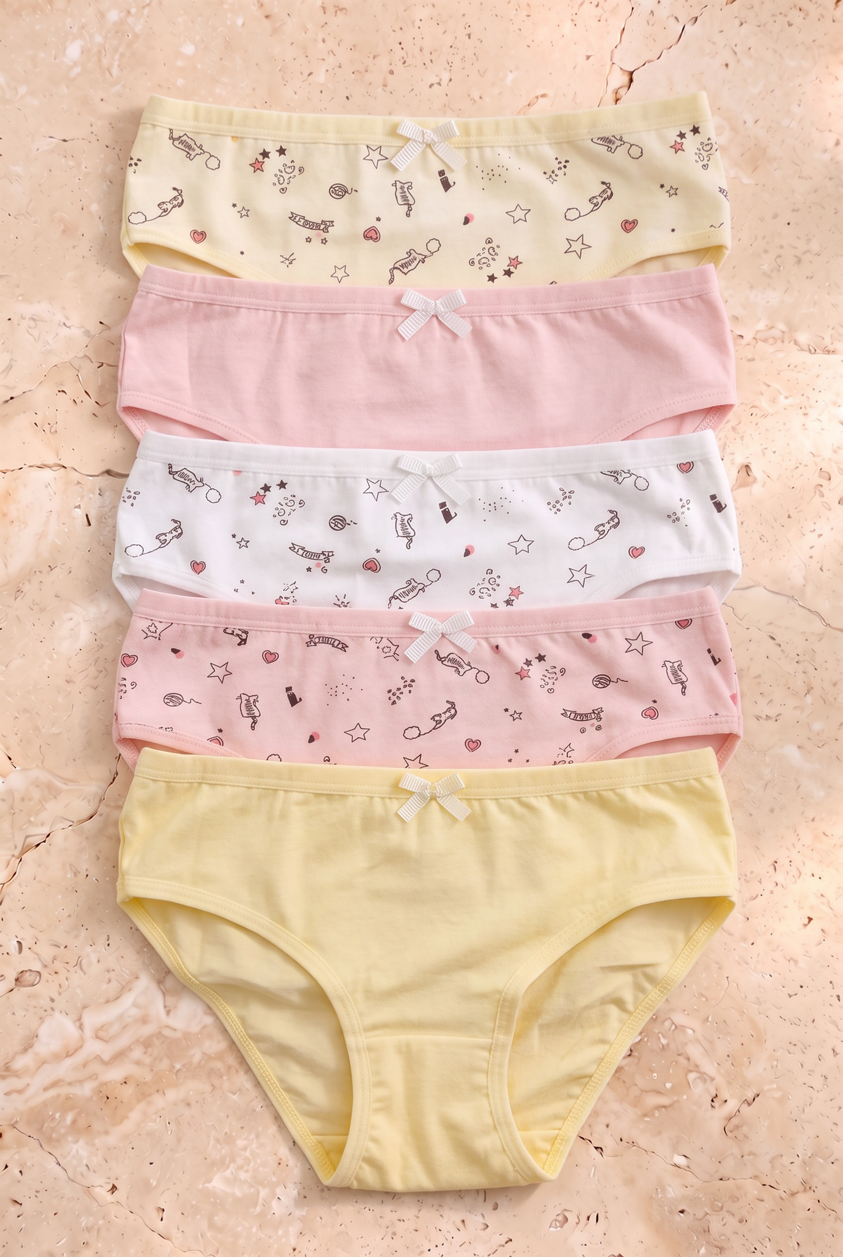 5'li Paket Desenli Kız Çocuk Slip Çok Renkli