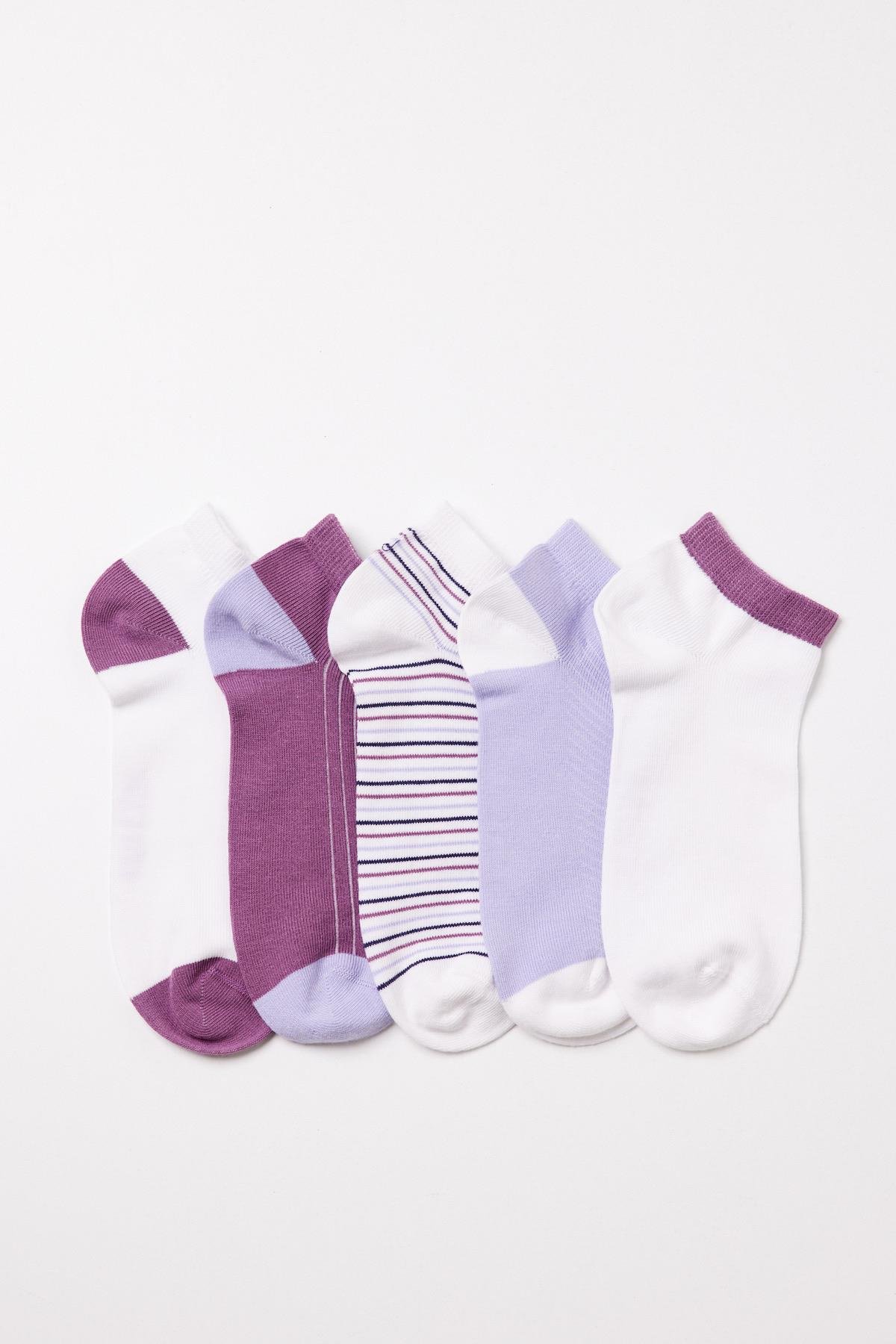 5'li Paket Kadın Step Çorap LİLA RENKLİ