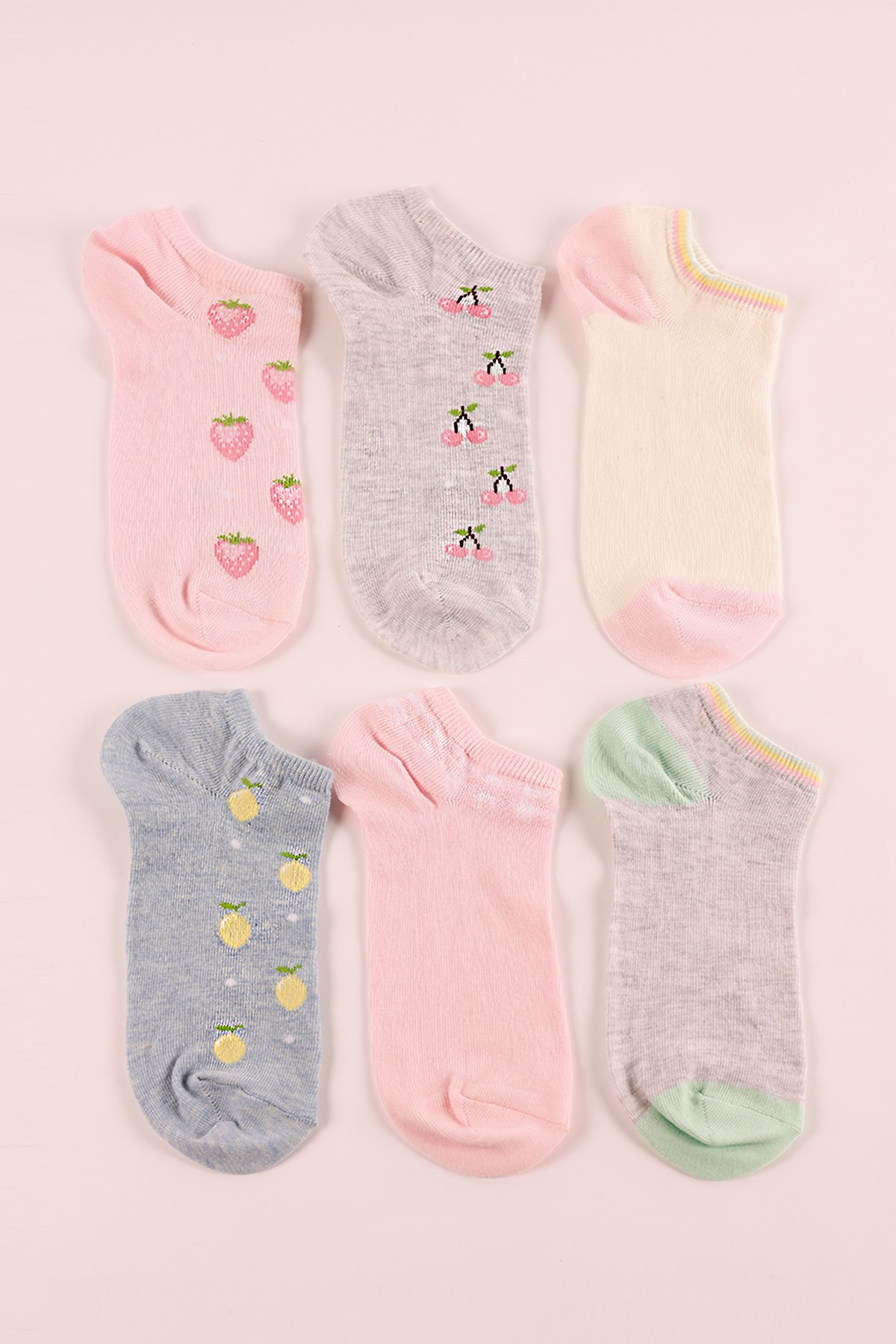 6'lı Paket Kadın Step Çorap GREY/Pembe