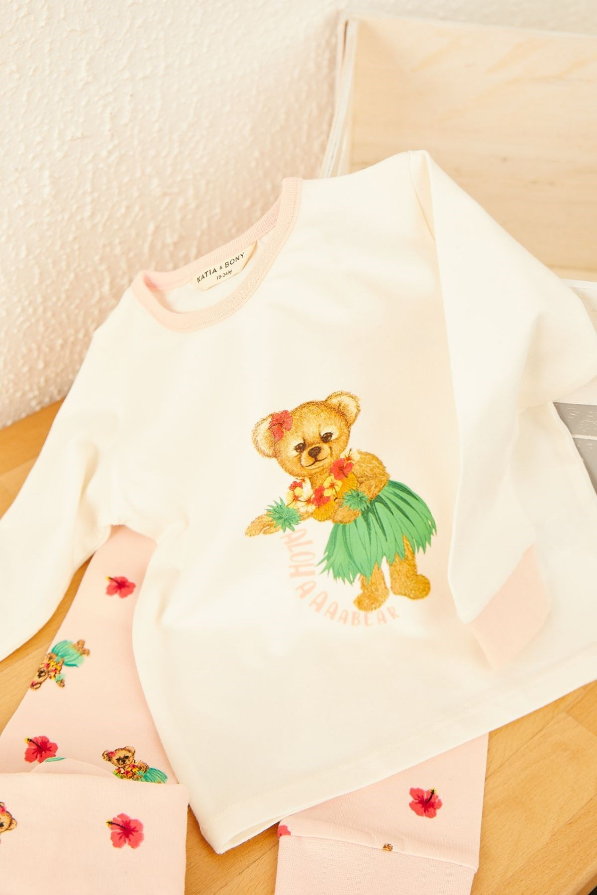 Aloha Bear Bebek Pijama Takımı-Ekru