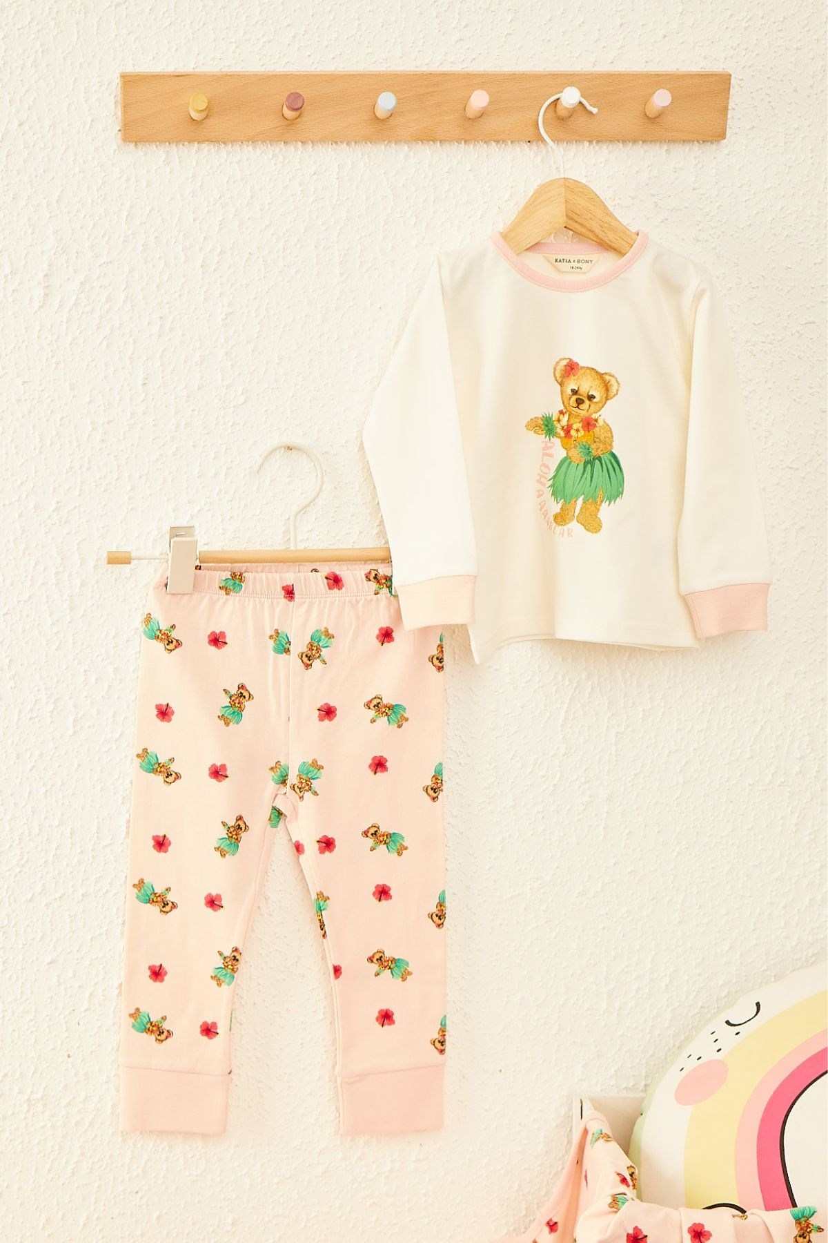 Aloha Bear Bebek Pijama Takımı-Ekru