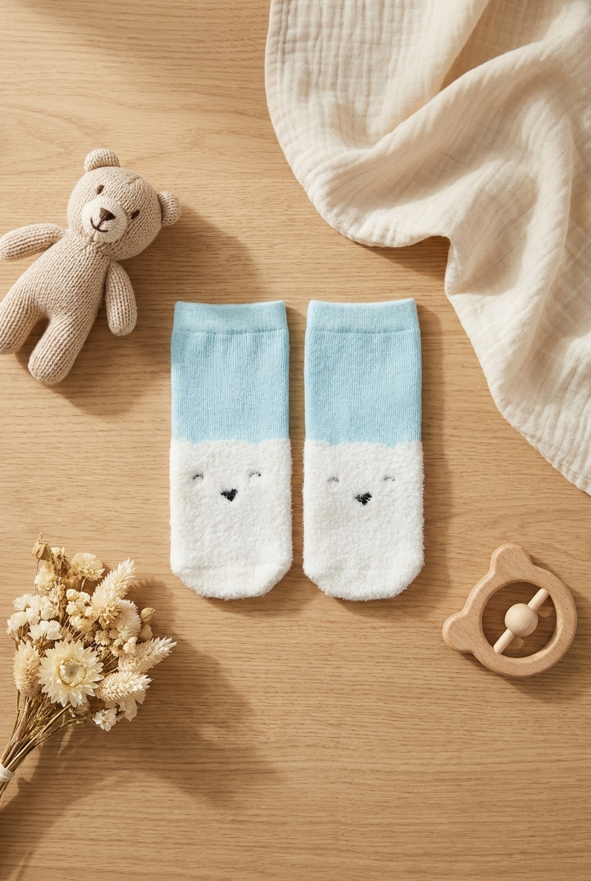 Bear Patterned Baby Sock Blue