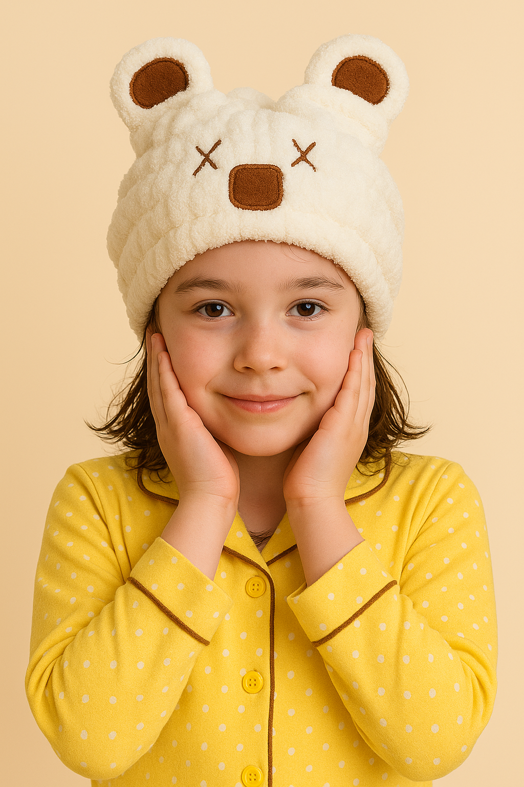 Ayıcık Kulaklı Havlu Bone Kahverengi