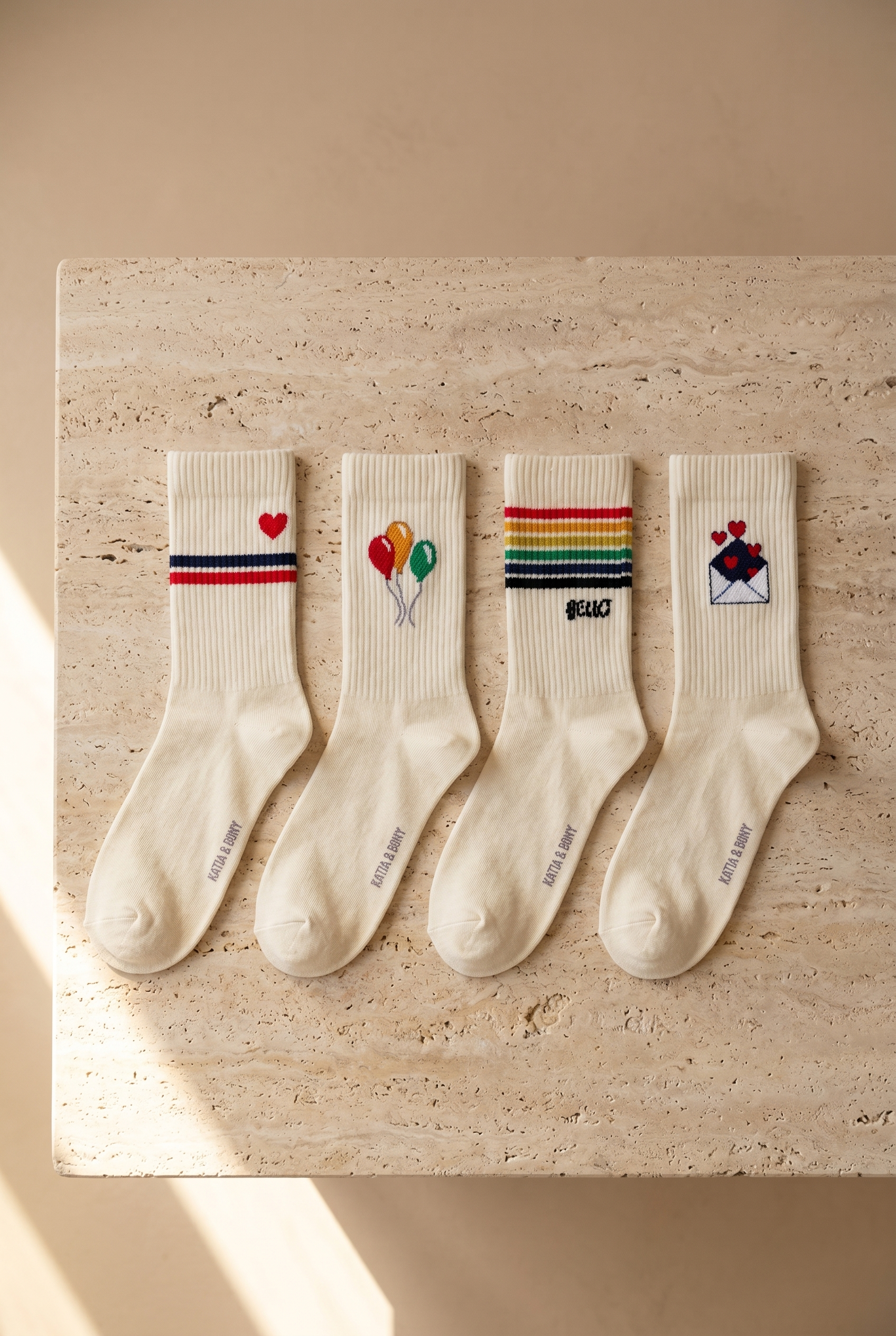 Baskılı 4'lü Paket Soket Çorap Ekru