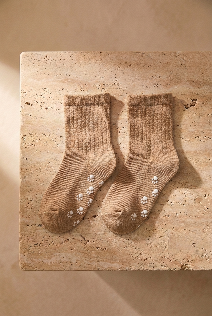 Baby 2-Pack Teddy Printed Sock Socks Ecru-Light Brown
