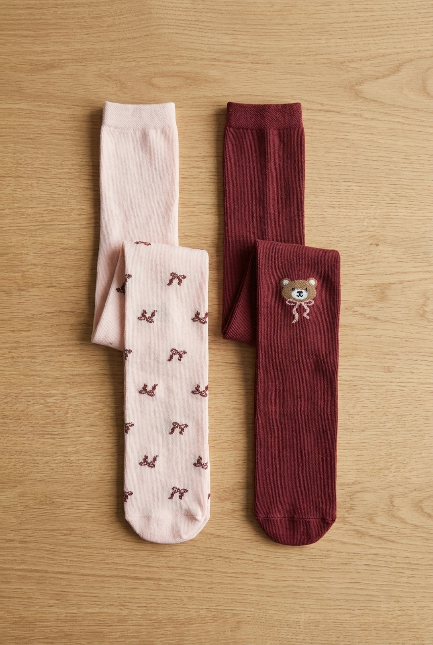2 Pck Rıbbon Patterned Baby Pantysocks Red