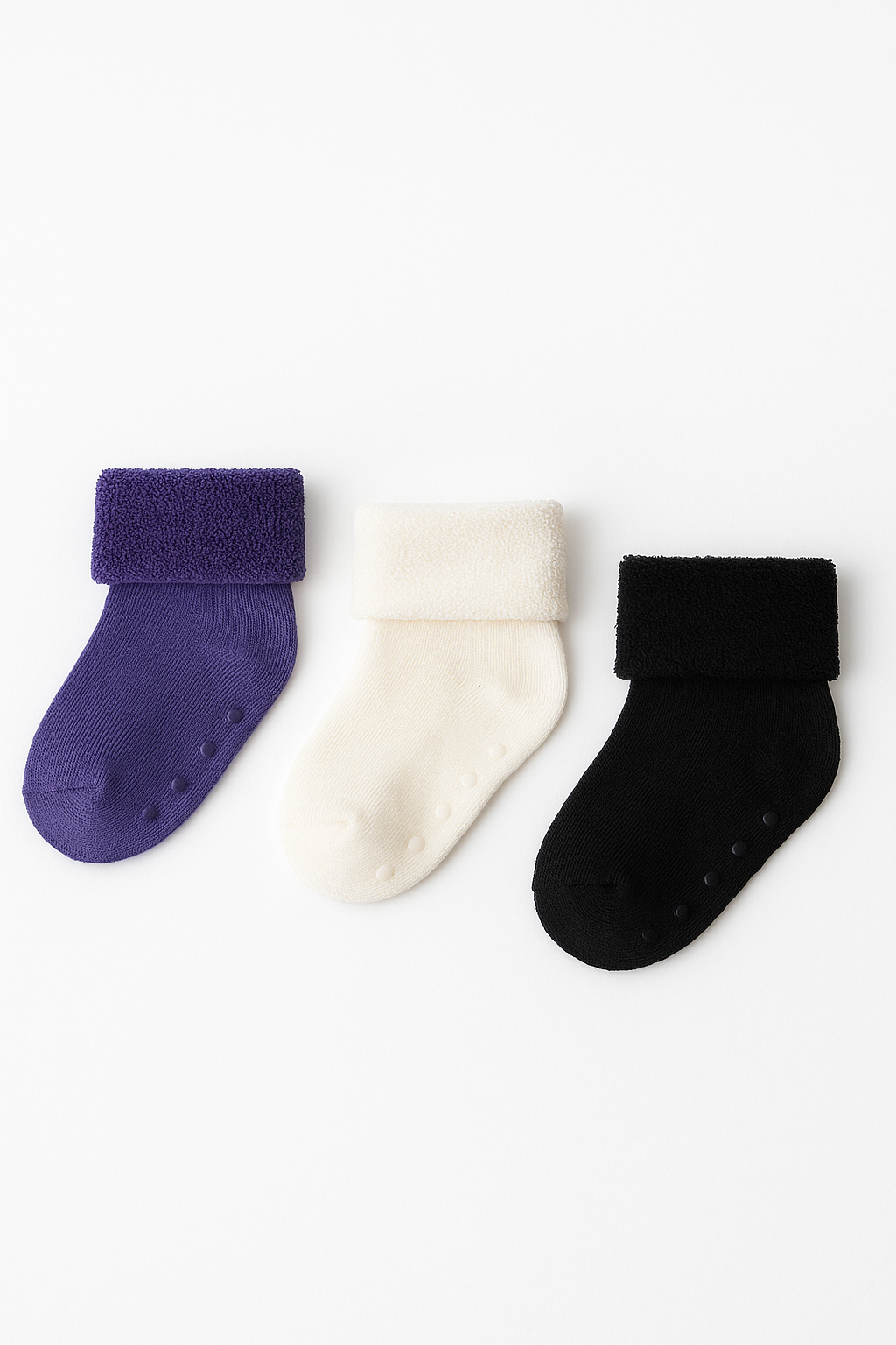 Bebek 3'lü Havlu Soket Çorap Antrasit-Mor-Beyaz
