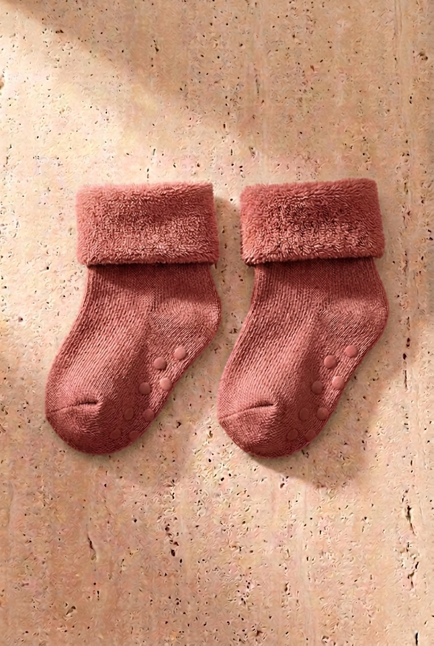 Baby 3-Piece Towel Socket Socks Pink-Red-Burgundy