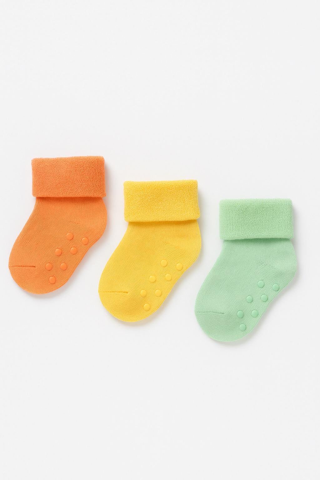 Bebek 3'lü Havlu Soket Çorap Sarı-Mint-Turuncu