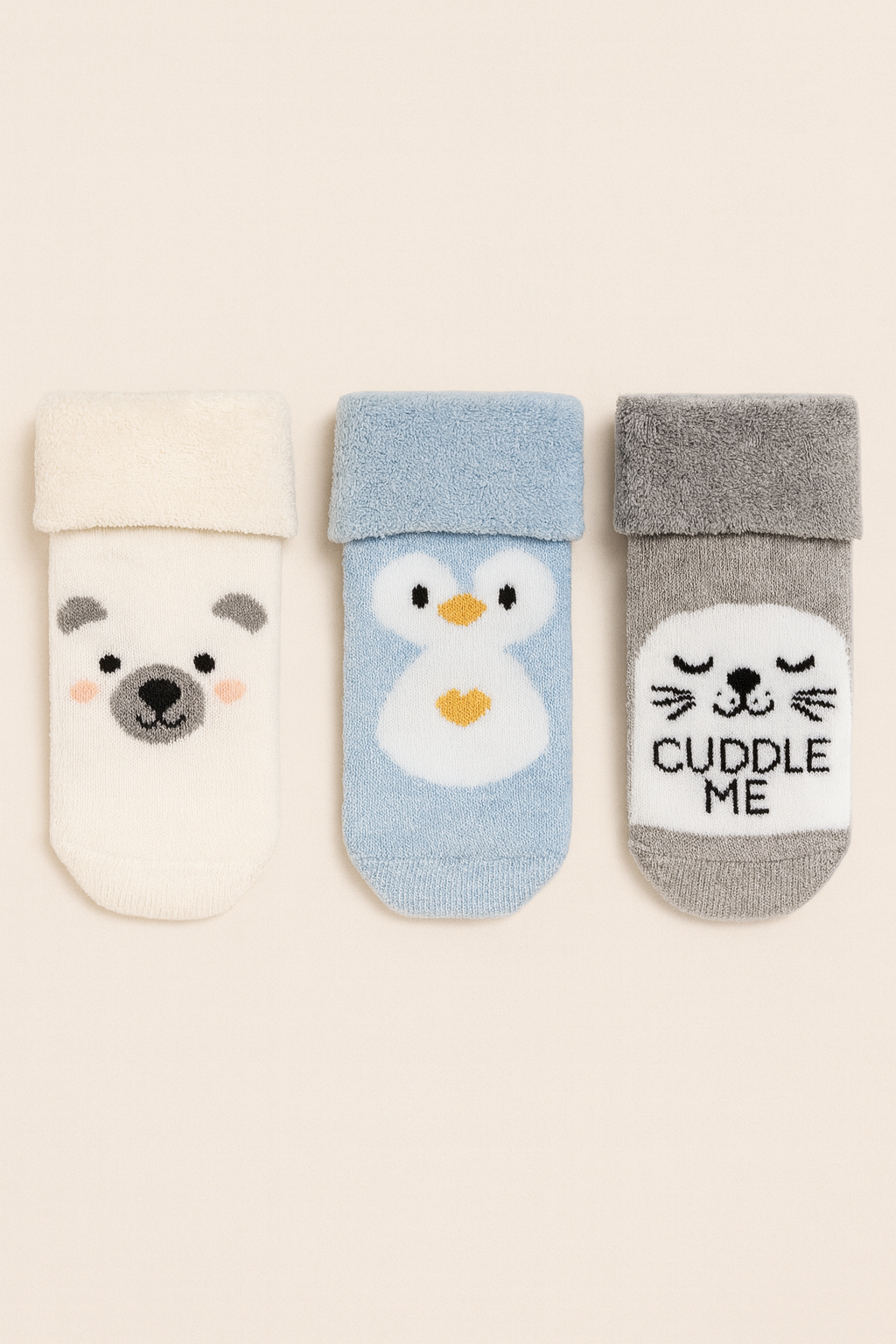 12601G1002 3PCK HAYVAN DESENLİ BEBEK HAVLU SOKET ÇORAP Desenli