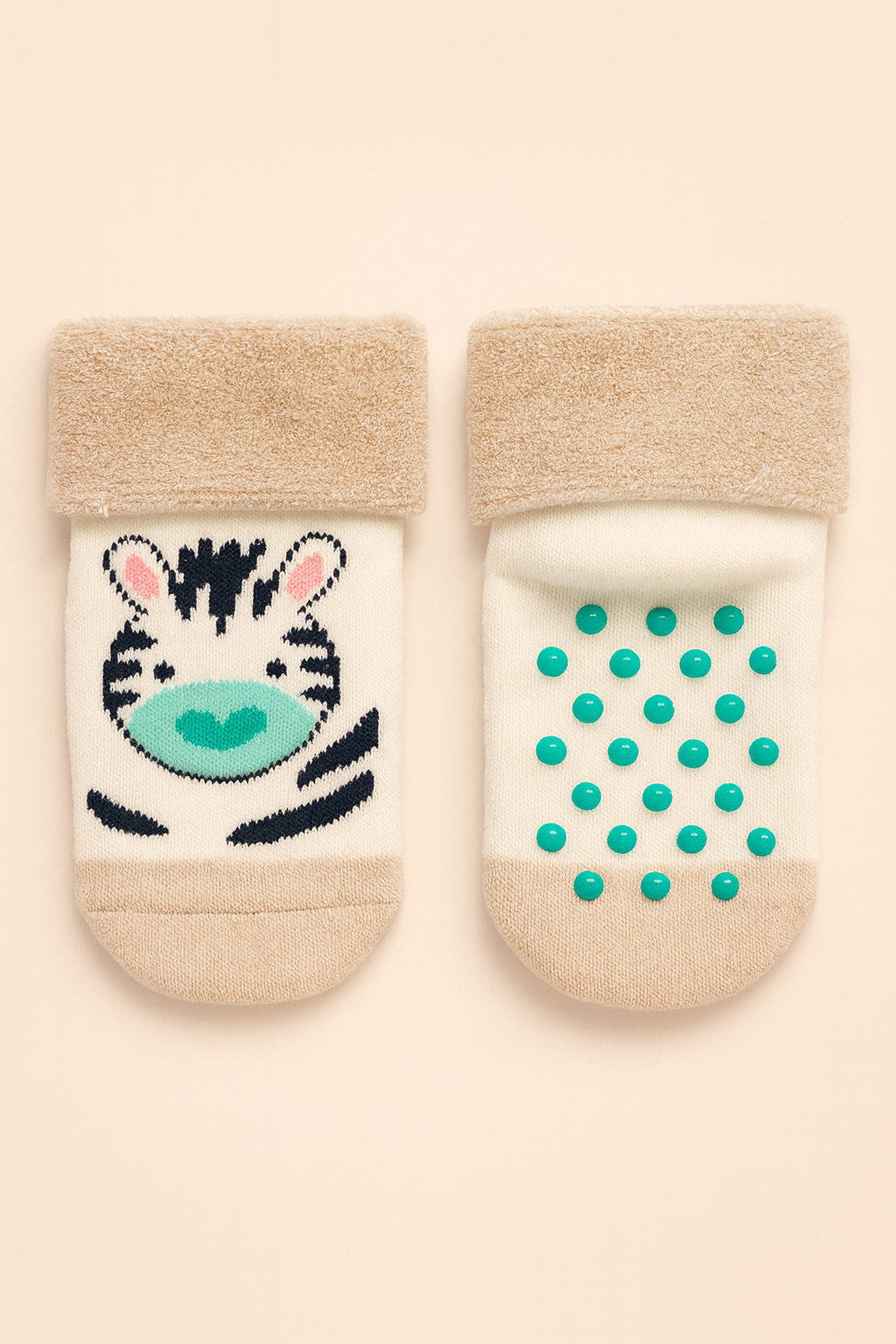 Bebek 3'lü Zebra Desenli Havlu Soket Çorap