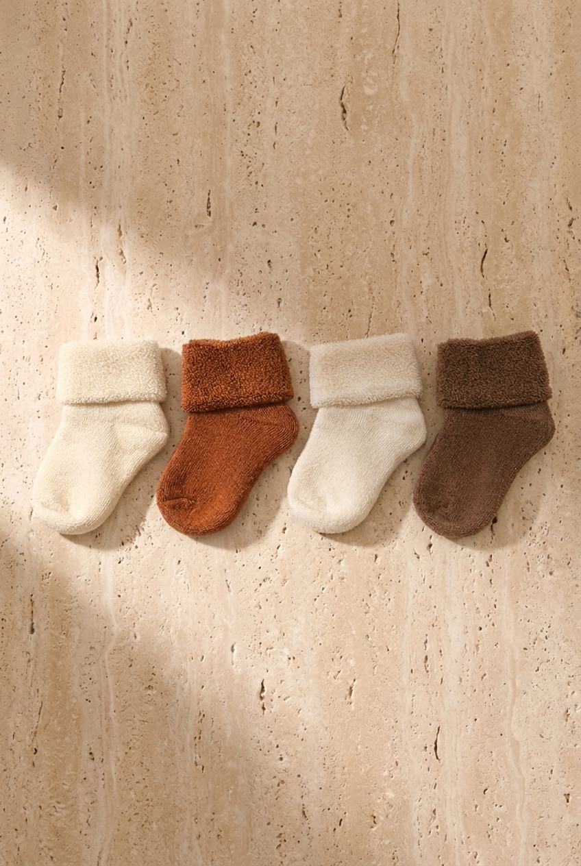 Baby 4-Piece Towel Socks Brown Mix