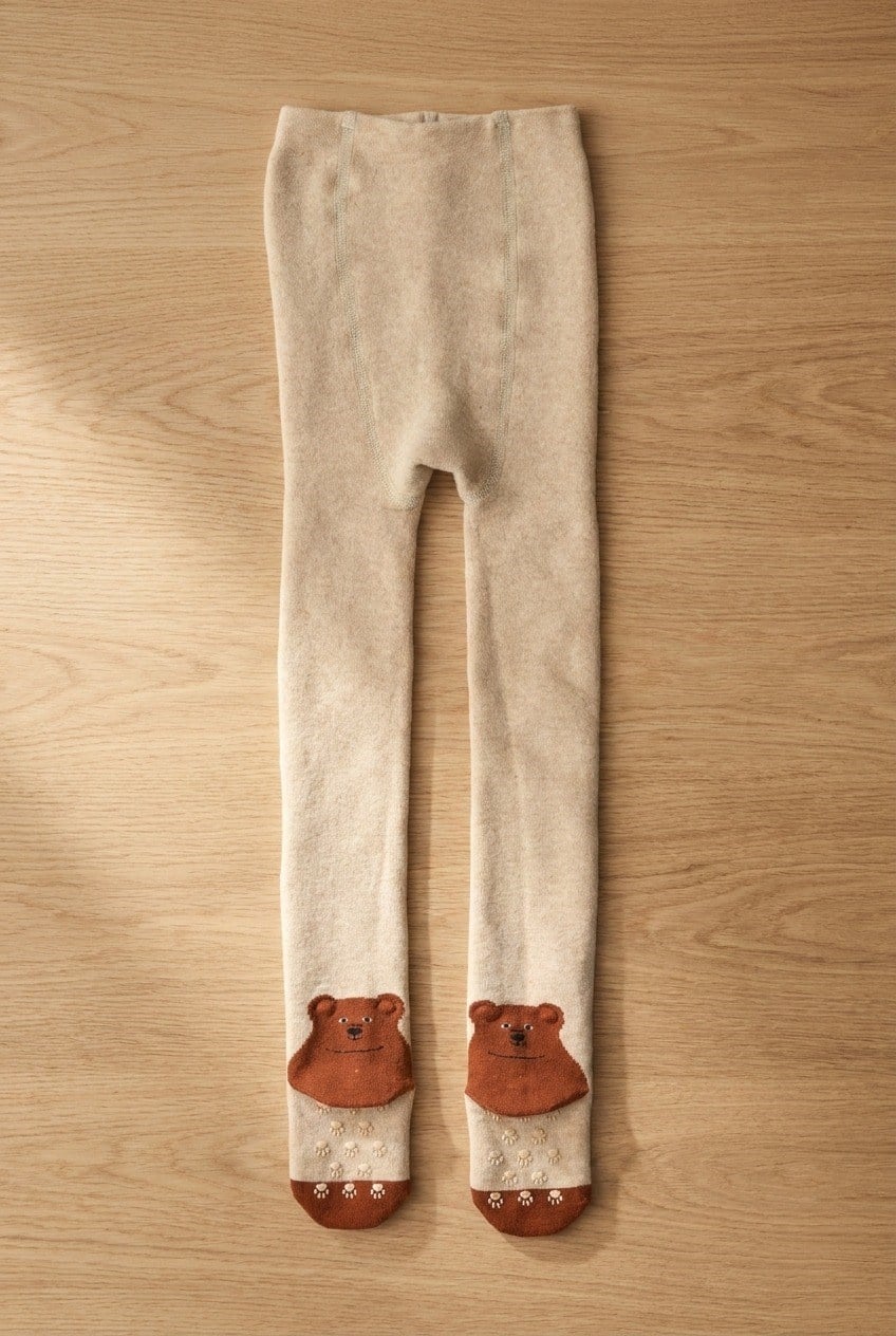 Baby Bear Patterned Tights Beige Mélange-Brown