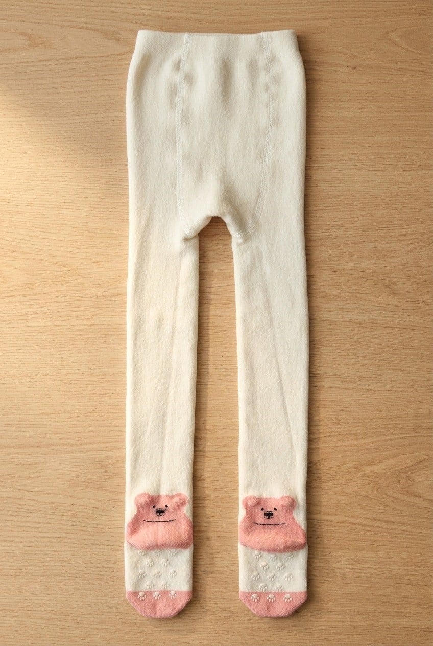 Baby Bear Patterned Tights Ecru-Pink