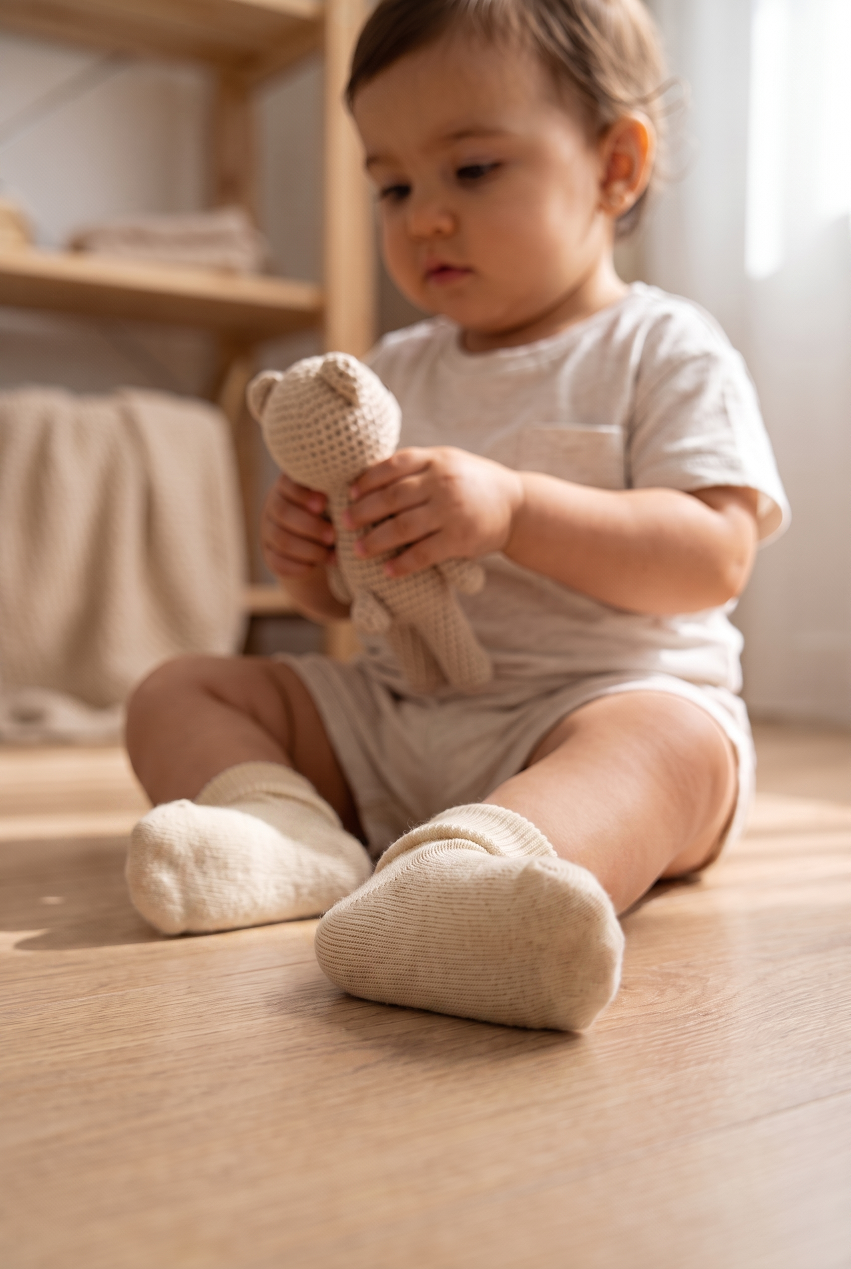 Bebek Bileği Kıvrık Pamuklu Soket Çorap Ekru