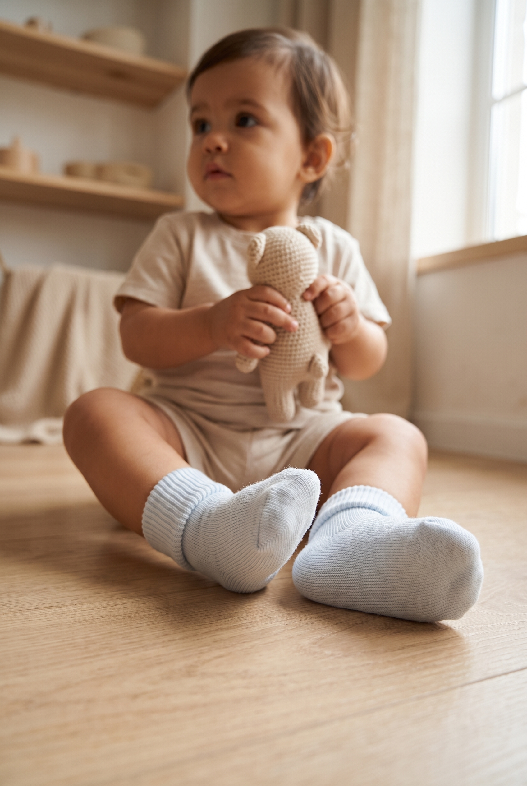 Bebek Bileği Kıvrık Pamuklu Soket Çorap Açık Mavi