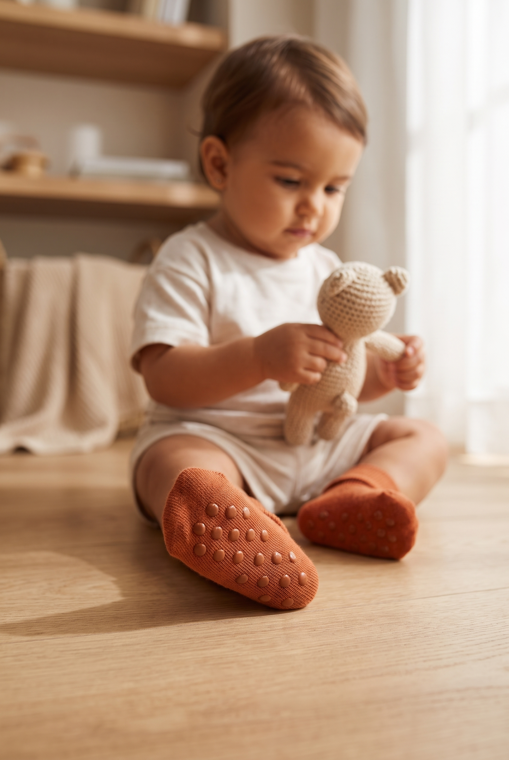 Bebek Bileği Kıvrık Pamuklu Soket Çorap Koyu Kahverengi