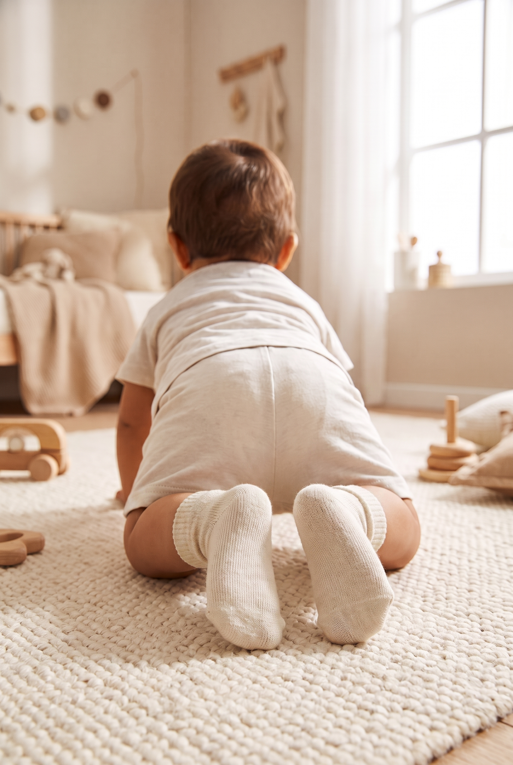 Bebek Bileği Kıvrık Pamuklu Soket Çorap Ekru